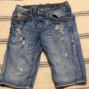 Rock Revival Blue Distressed Men Shorts